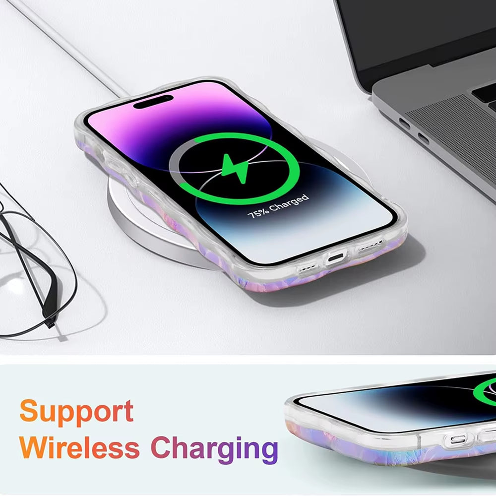 "Stylish Retro Oil Painting Flower Case for iPhone 11–16 Pro Max | Glossy Floral Cover with Exquisite Wave Border"